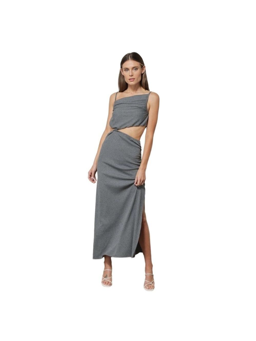 line & Dot Elegant Gray Cutout MIDI MILA Dress SZ Small